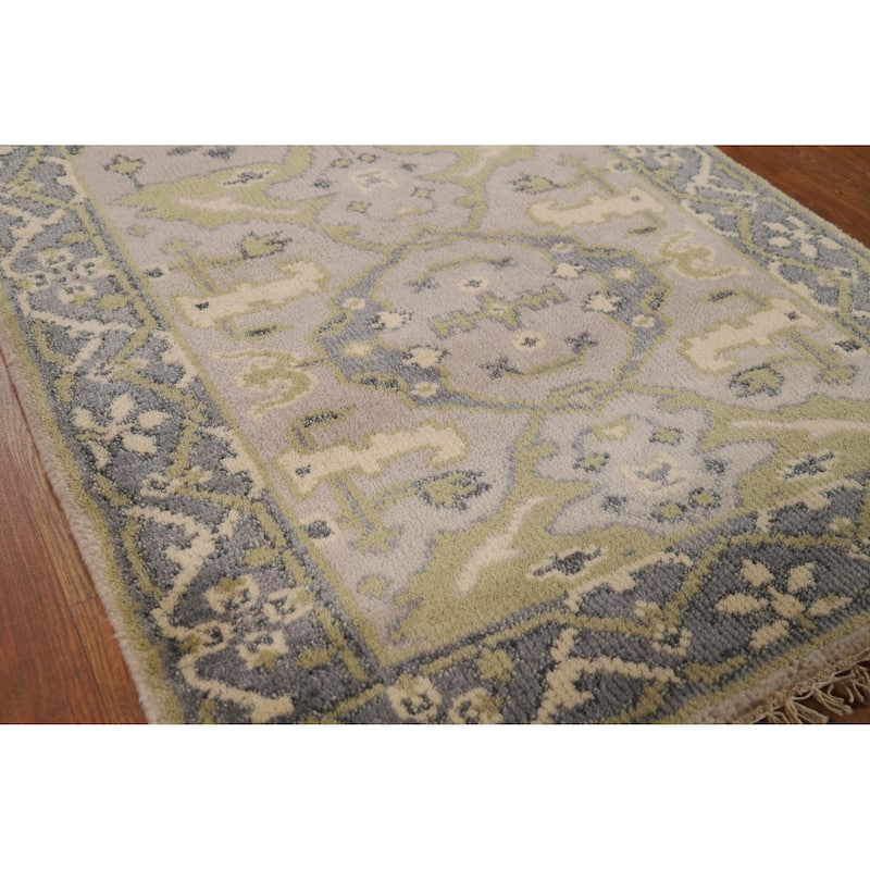 All-Over Gray Oushak Oriental Runner Rug Hand-Knotted Wool Carpet - 2'6"x 8'1" - 2'6"x 8'1" - Grey