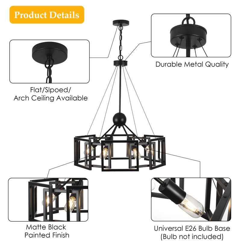 6-Light Rustic Geometric Chandelier for Kitchen Island with no bulbs included