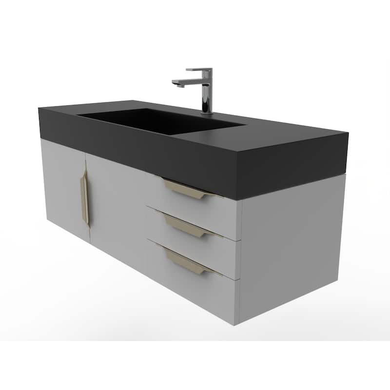 Amazon 48" Wall Mounted Bathroom Vanity Set w/ Black Top
