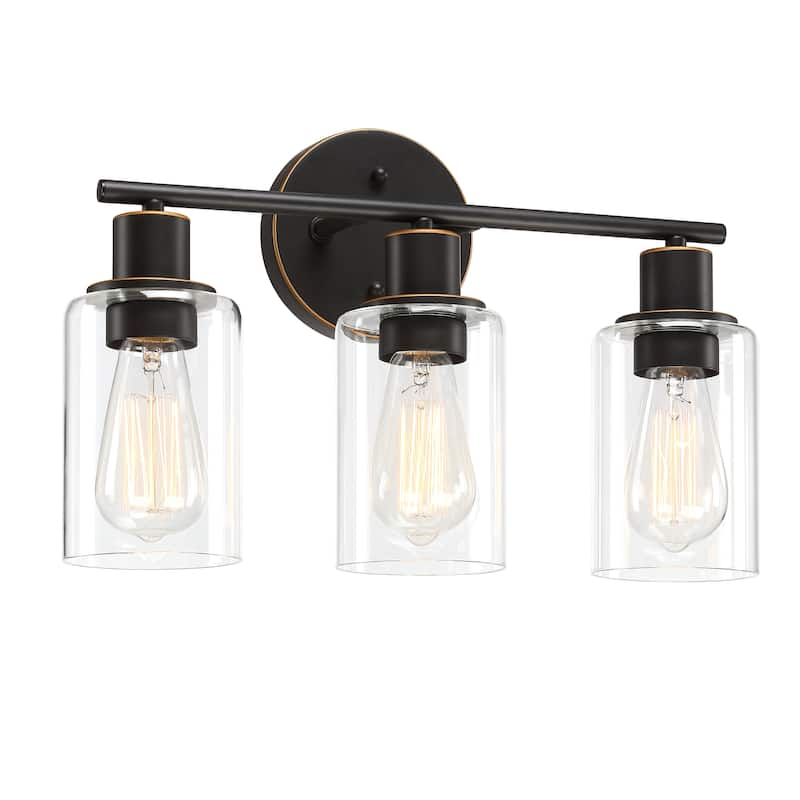 3-Light Bathroom Vanity Light with Cylinder Glass Shade - Oil Rubbed Bronze
