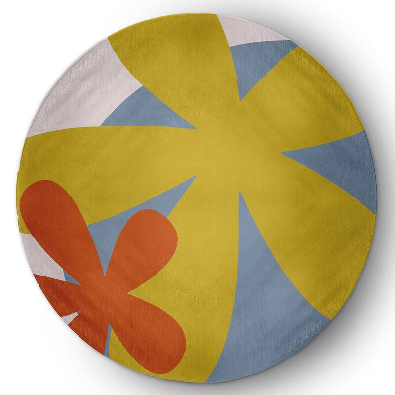 Bold Flowers Modern & Contemporary Chenille Area Rug - Mustard Yellow - 5' Round