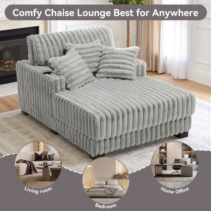 41.7" W Upholstered Plush Corduroy Chaise Lounge withe Pillows