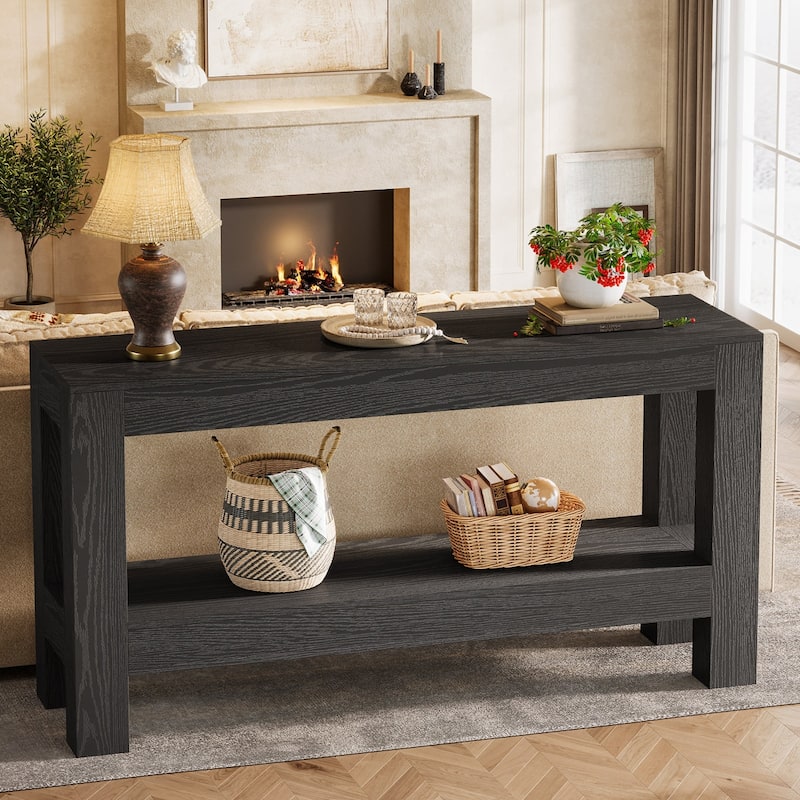 62.99 Inches Long Wood Console Table, 2 Tiers Entryway Table Sofa Table