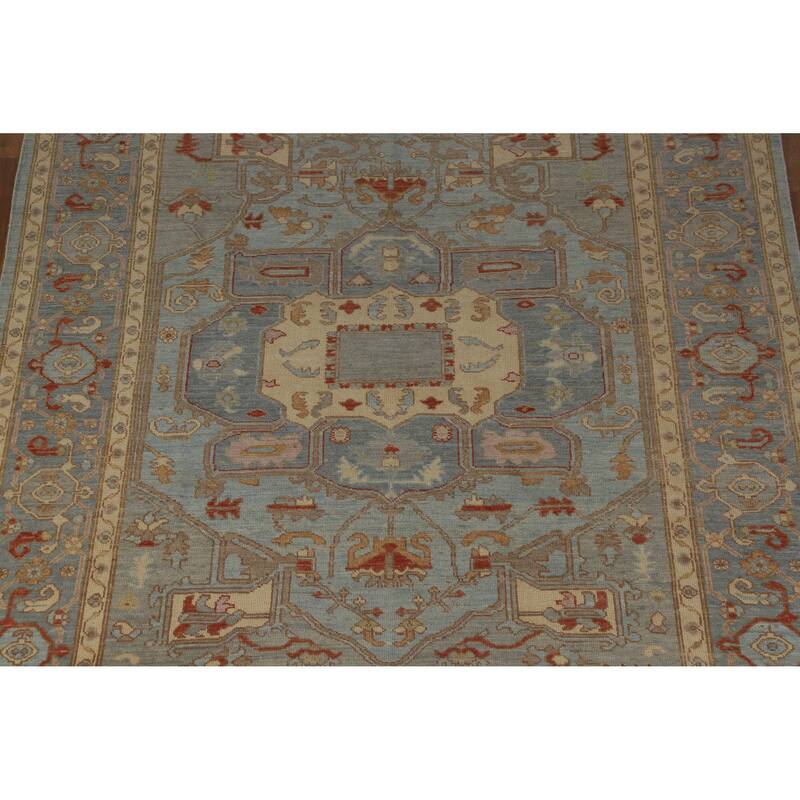 Hand Knotted Oriental 100% Wool Carpet Transitional Medallion Navy Blue & Blues Oushak Area Rug - 9' 10'' X 8' 5''