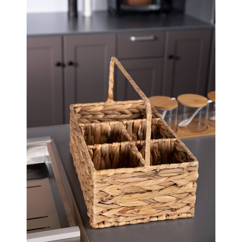 JoJo Fletcher Woven Natural Water Hyacinth Kitchen/Utensil Caddy - 5 Sections