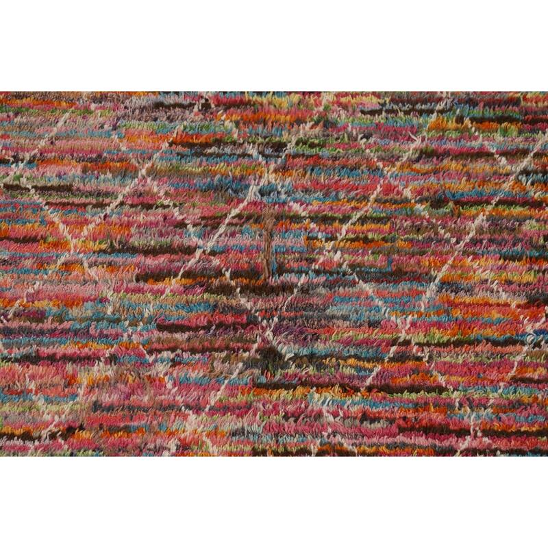 All-Over Trellis Moroccan Area Rug Hand-Knotted Wool Carpet - 5'9" x 10'0"