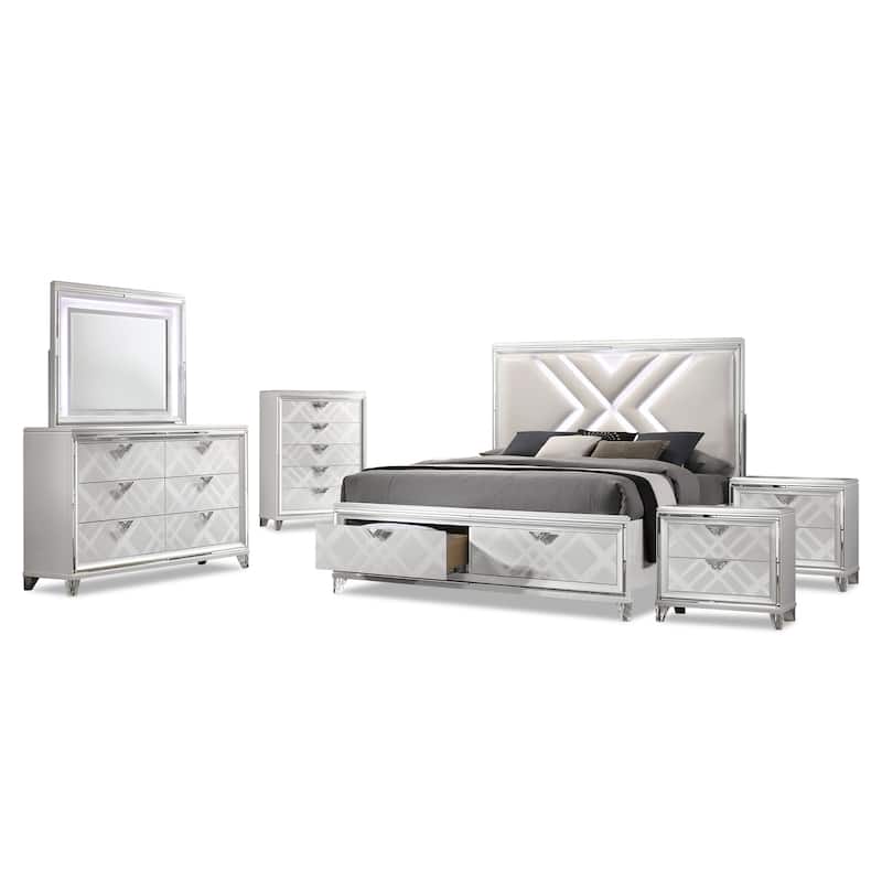 Furniture of America Bel Air Glam Wood 6-Piece Platform Bedroom Set with USB Port