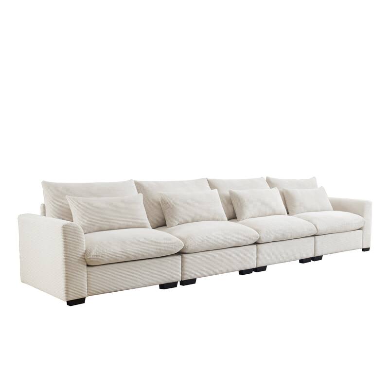 GDFStudio - Finnegan 4‑Seater Corduroy Sofa with 4 Waist Pillows