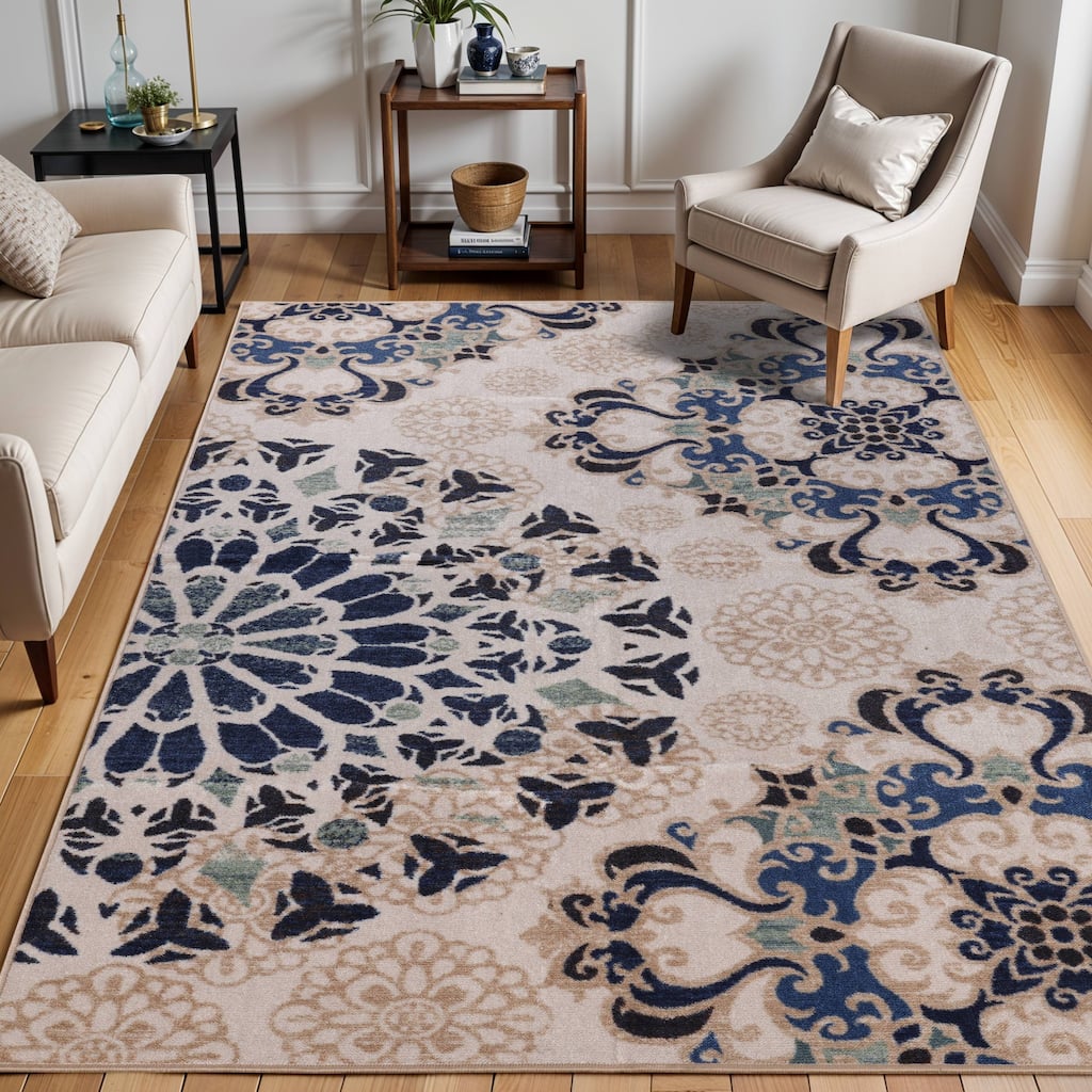 Superior Thalia Mandala Modern Non-slip Washable Area Rug