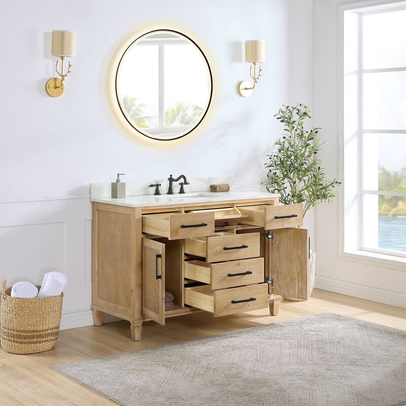 Altair Solana Bath Vanity with Calacatta White Quartz Stone Countertop with Mirror