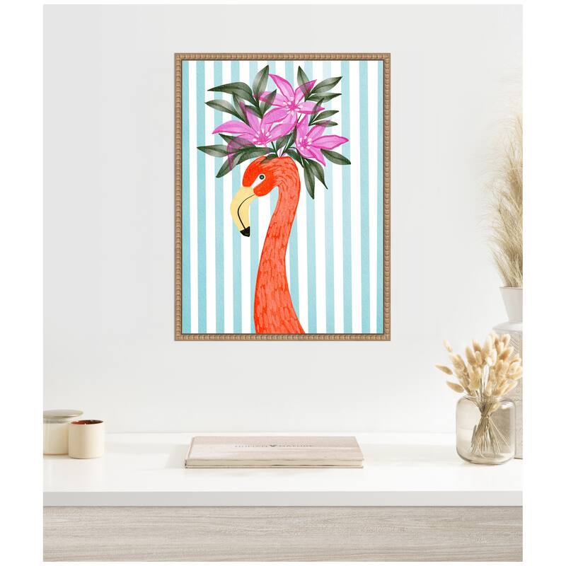 Kate and Laurel Sylvie Flamingo Framed Canvas by Nikita Jariwala