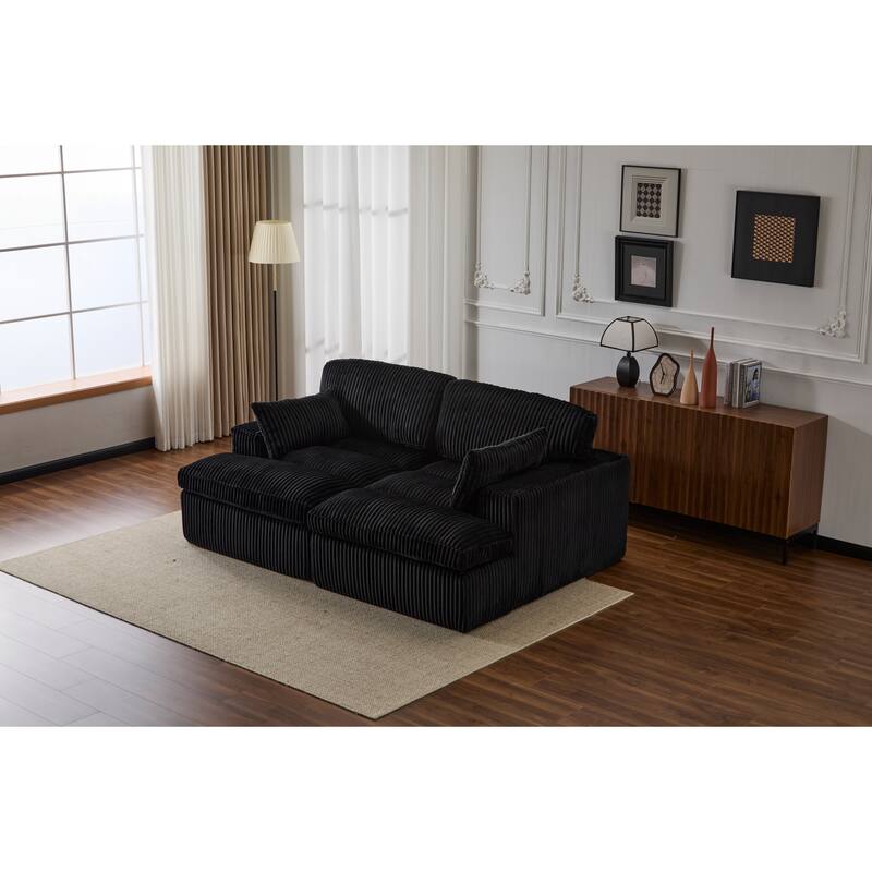 Double Chaise Lounge Chair, Corduroy, Black, No Assembly Required