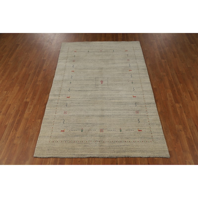 Hand Knotted Oriental 100% Wool Carpet Tribal Animal Pictorial Beige & Ivories Gabbeh Area Rug - 7' 9'' X 5' 0''