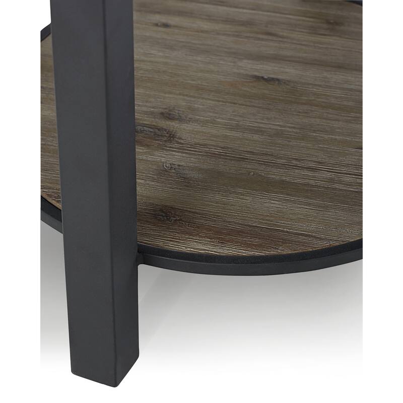 Canyon Solid Wood and Metal Round End Table in Washed Grey 24" x 24