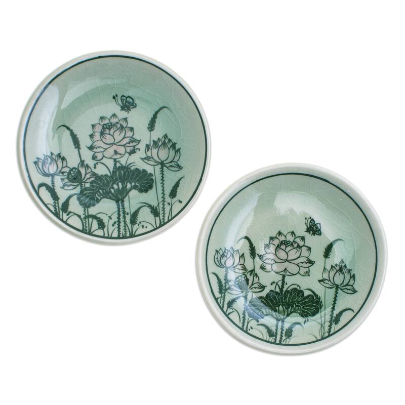 Novica Handmade Celadon Ceramic Saucers (Pair)