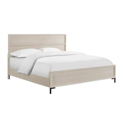Bradley King Panel Bed - 86" x 50" x 80" - White Platform Bed Frame with Metal Legs