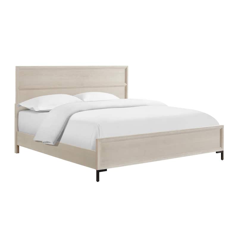 White Panel Bed - Modern Platform Bed with Metal Legs & Levelers