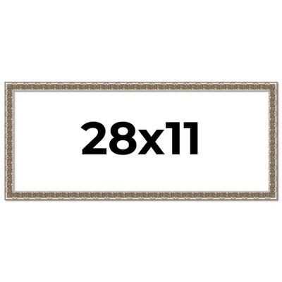 28x11 Frame Silver Versailles Ornate Solid Wood Picture Frame | 1 Inch