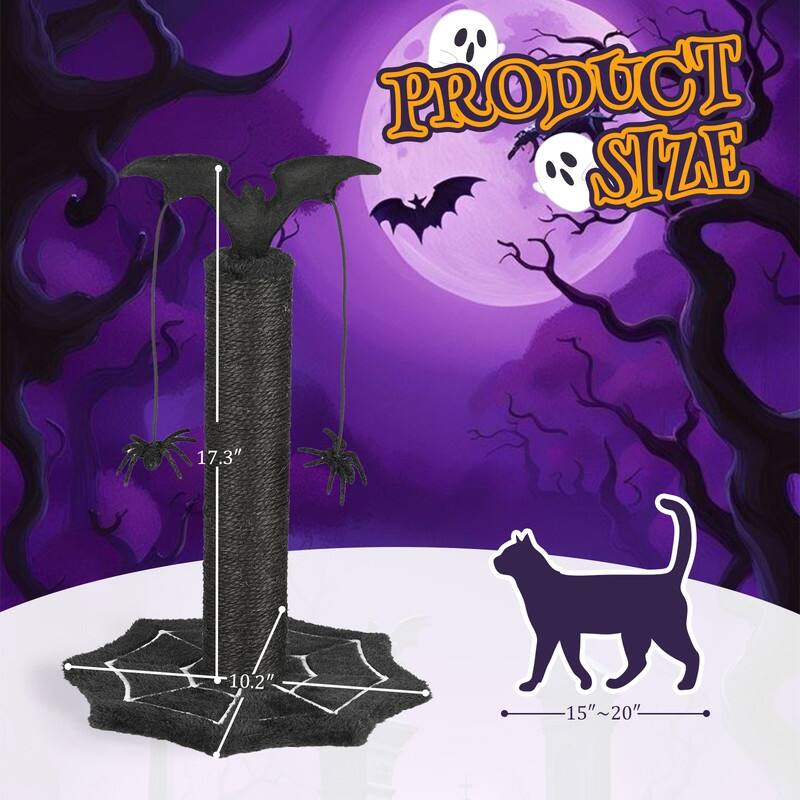 Gothic Cat Scratching Post with Spider Dangling Toys for Indoor Cats