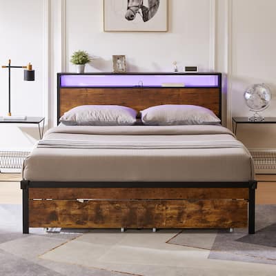 LED Lights Metal Platform Bed Frame