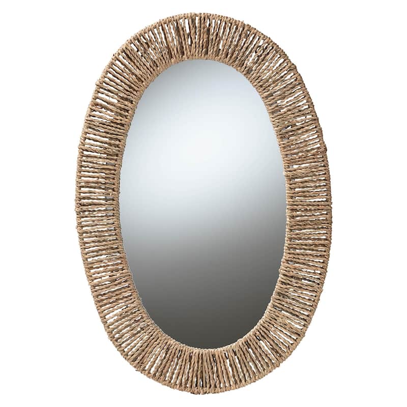 Elwyn Modern Bohemian Metal and Natural Brown Seagrass Accent Wall Mirror - Natural Brown