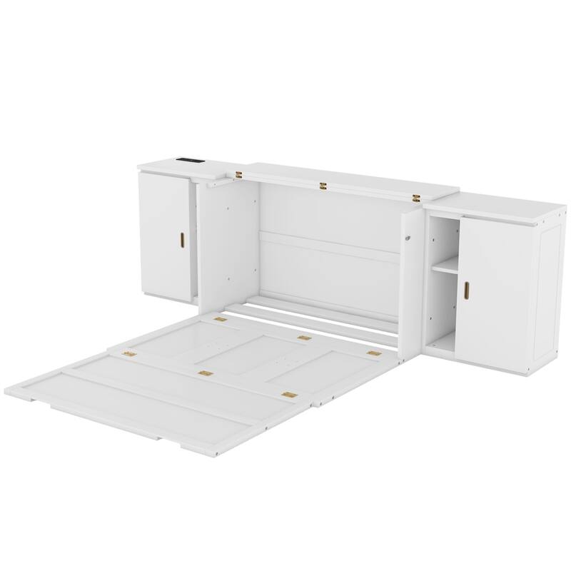 Full Size Multi-function Murphy Bed w/ USB Ports,Cabinets and Shelves