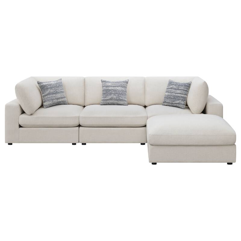 Serena 4pc Modular Sectional Sofa, Ottoman, 3 Pillows, Beige Jacquard