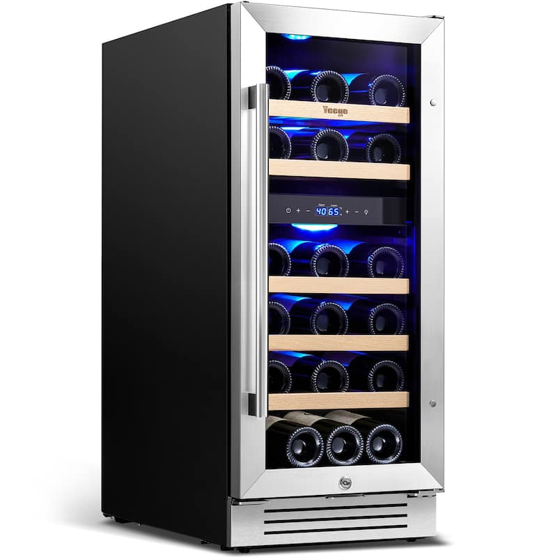 15 Inch Wine/Beverage Refrigerator Cooler 28 Bottles TWO Zones Built-in/Freestanding Wine Rack