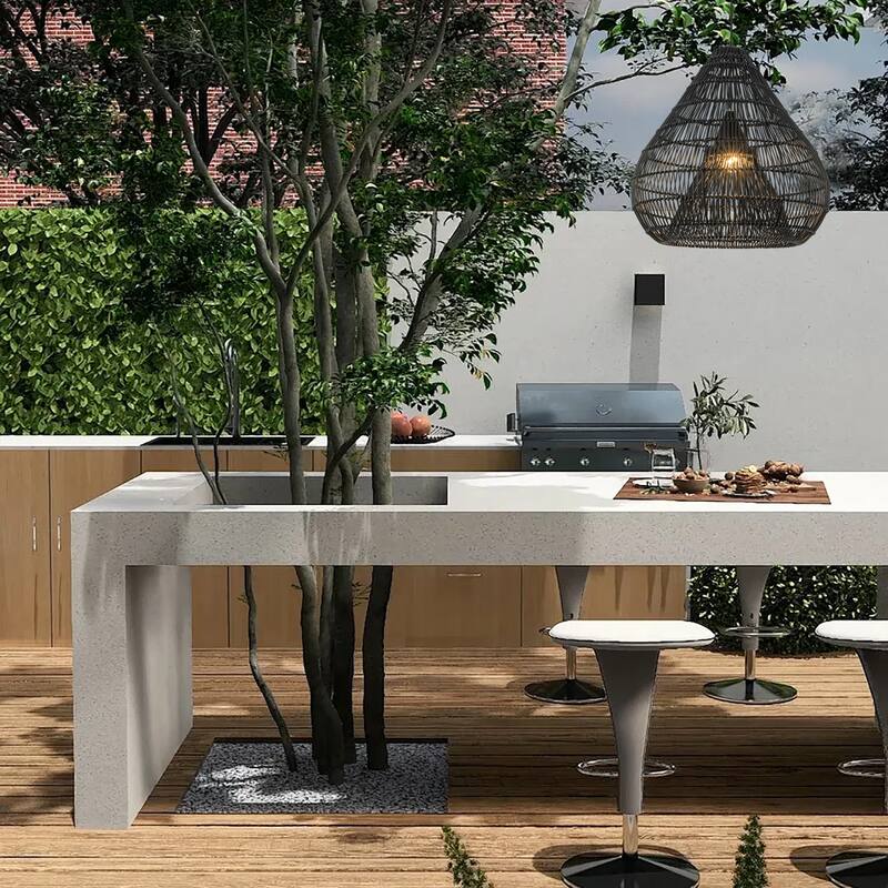 Serina 1-Light Wicker Outdoor Pendant Light, Coastal Boho Dome - Handwoven