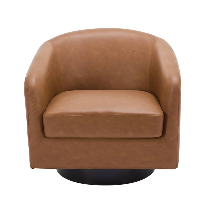 Faux Leather Accent Barrel Chair with Swivel Base