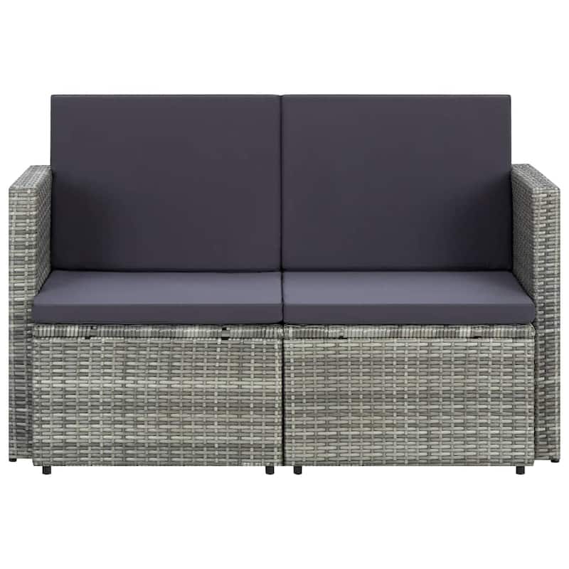 vidaXL 2 Seater Patio Sofa with Cushions Black Poly Rattan - 46.5" x 25.6" x 29.1"