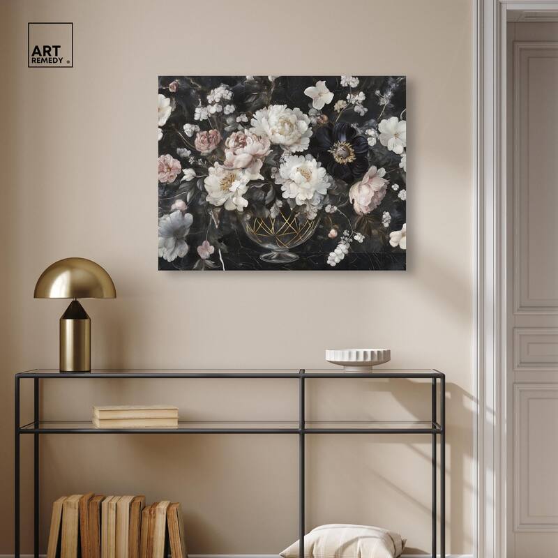 Peonies in Glass Vase Canvas by Art Remedy, Gallery Wrapped