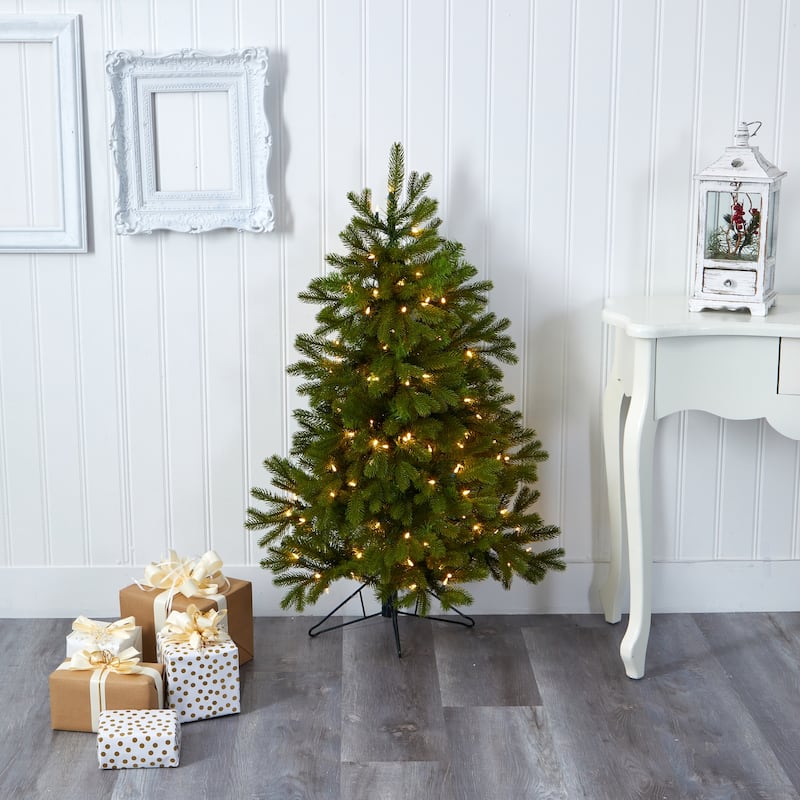 4ft. Spruce Flat Back Artificial Christmas Tree with 100 Warm White Multifunction LED Lights - Space-Saving X-Mas Tree