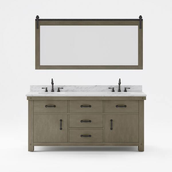 slide 1 of 14, Aberdeen Double Sink Countertop Vanity with Large Barn Mirror & Faucet