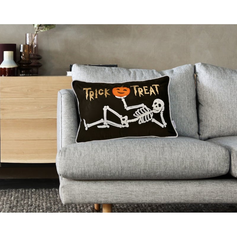 Trick or Treat Skeleton Velvet Throw Pillow