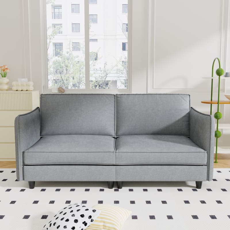 Fabric Upholstered Loveseat Sofa, Mid Century Modern Comfy 2 Seater Sofa, Lounge Sofa with Side Storage Pockets