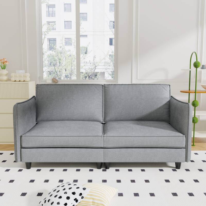 Simple Sofa Couch Loveseat with Side Storage Pockets, 2-Seater Settee Wood Sofa Couch with Wood Frame