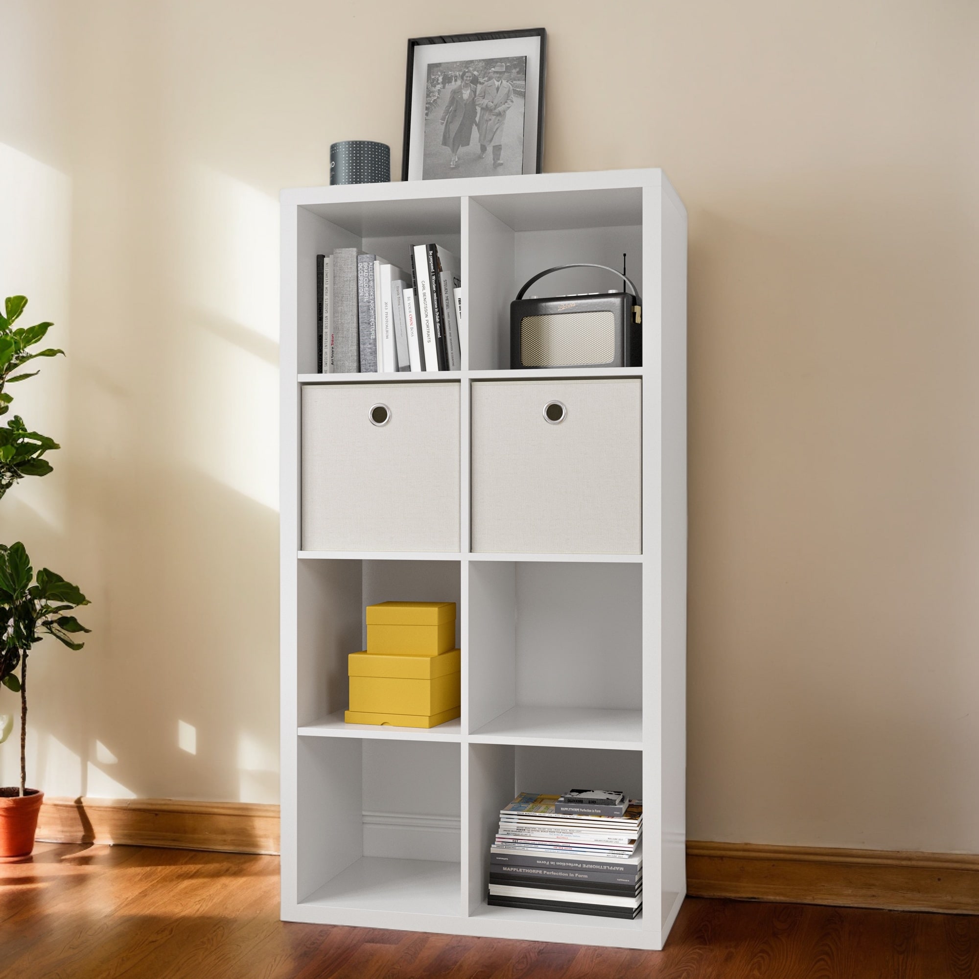 8-Cube Organizer Storage with Open Back Shelves, 2x4 Cube Bookcase