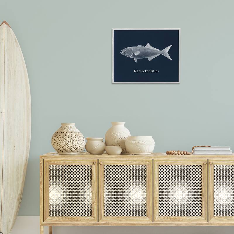 Stupell Nantucket Blues Fish Framed Giclee Art Design By Phillipa Katz