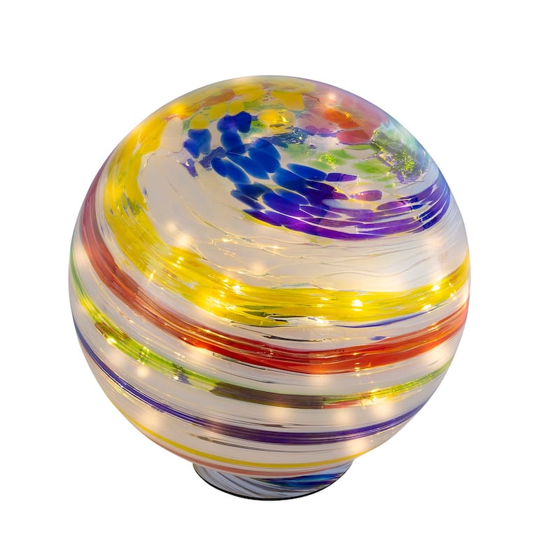 Alpine Corporation 8" Diameter Indoor/Outdoor Glass Gazing Globe with LED Lights and Stand, Multicolor