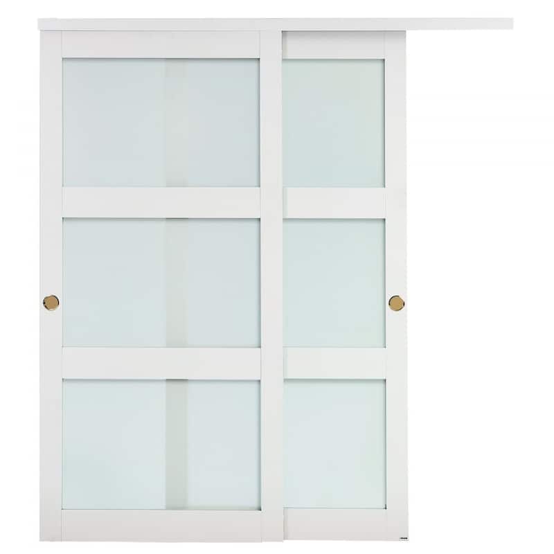 White Wood MDF Sliding Closet Doors with Frosted Glass Panels