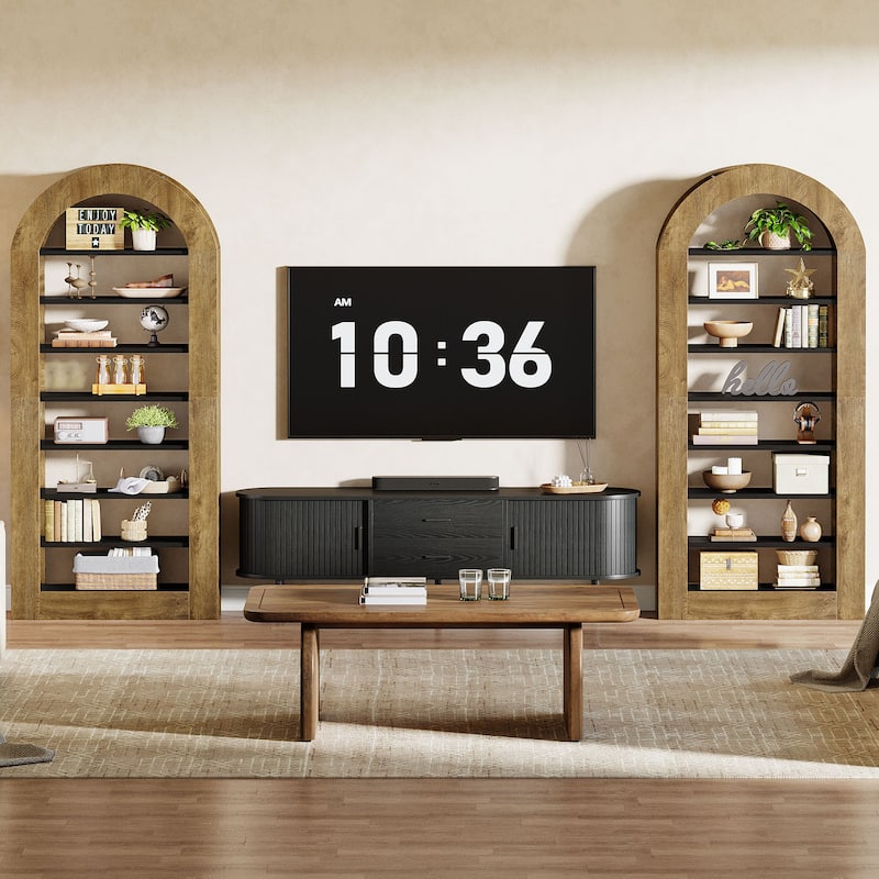 70.9" Tall Arched Bookcase, 8-tier Modern Bookshelf for Living Room - 11.81" D x 31.5" W x 70.9" H