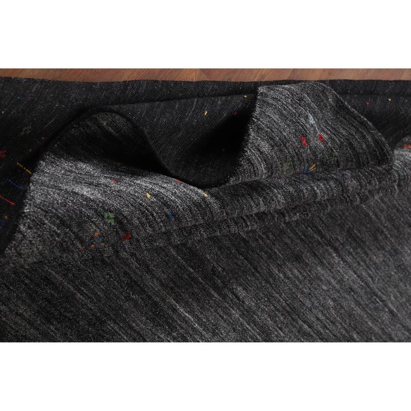 Charcoal Gabbeh Oriental Area Rug Hand-Knotted Silk Carpet - 8'10" x 11'9"