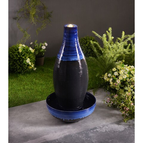 Naveen Blue and Black Glaze Floor Fountain - 16" x 30"