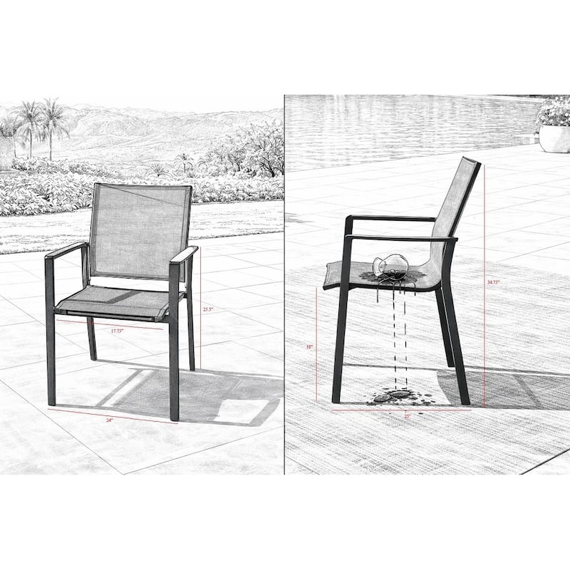Alva Dark Grey 9-Piece Aluminum Outdoor Dining Set with Sling Set in Pewter - N/A