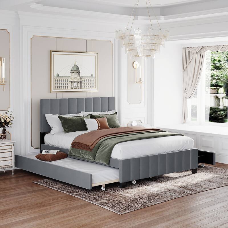 Queen Size Velvet Upholstered Platform Bed