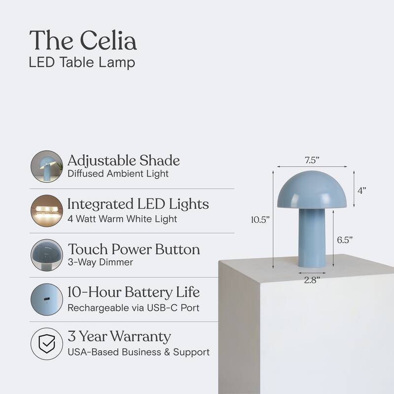Brightech Celia 10.24 in LED Glossy Modern Round Dome Dimmable Cordless Portable Rechargeable Bedside Nightstand Desk Lamp