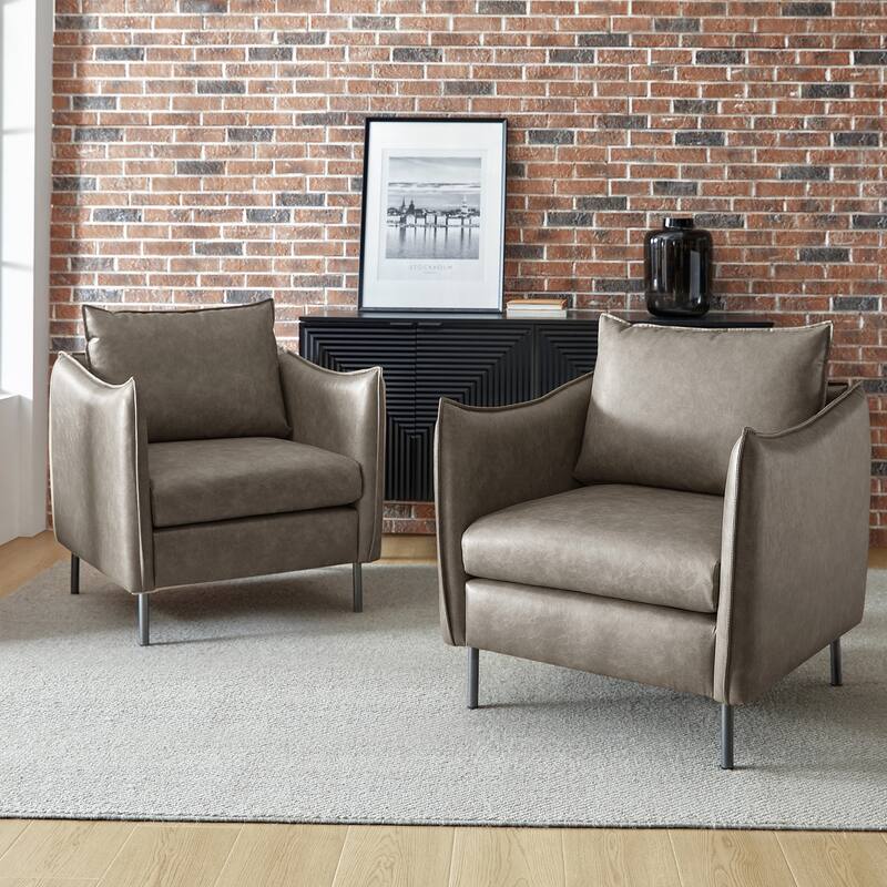 Jaime Modern Vegan Leather Accent chair with Metal Legs Set of 2 by HULALA HOME - GREY