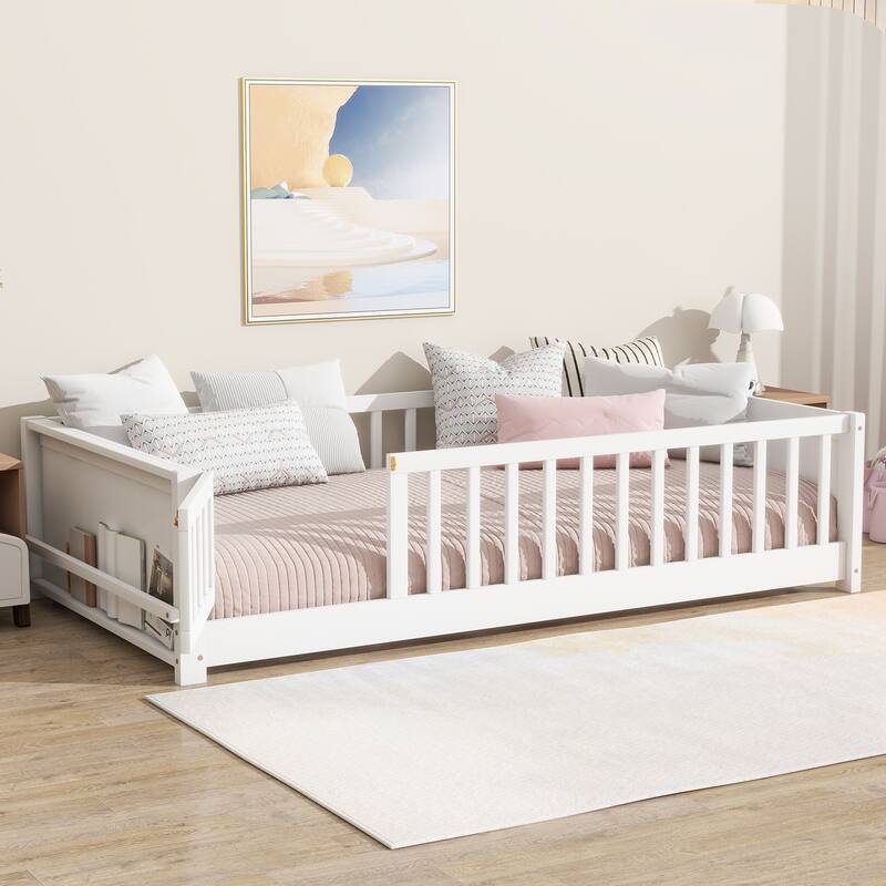 Twin Size Floor Bed with Built-in Book Rack and Door