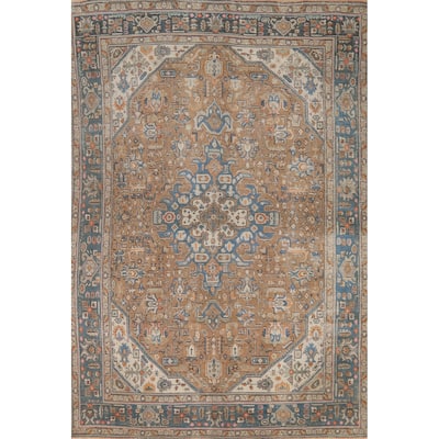 Brown Tabriz Persian Area Rug Hand-Knotted Geometric Wool Carpet - 6'5"x 9'8"